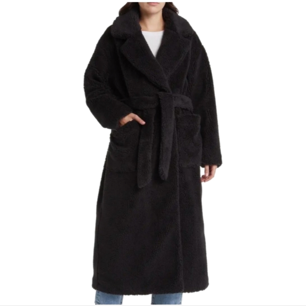 UGG Alesandra Faux Fur Wrap Coat L/XL TARR-Black NWT - Picture 2 of 8